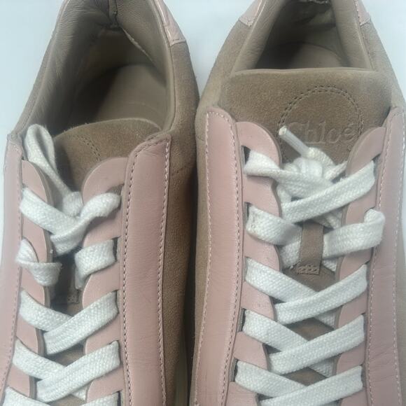 CHLOE PLATFORM Delicate PINK Leather TAN SUEDE LADIES SNEAKER 40 VGUC - Picture 5 of 15